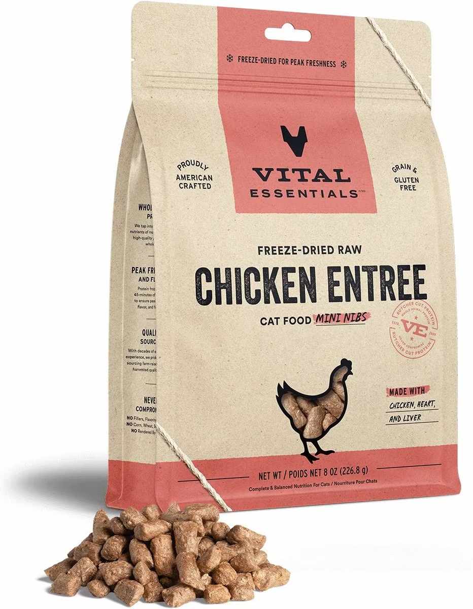 Vital Essentials Chicken Entree Cat Food Mini Nibs Grain-Free Freeze-Dried Raw Cat Food